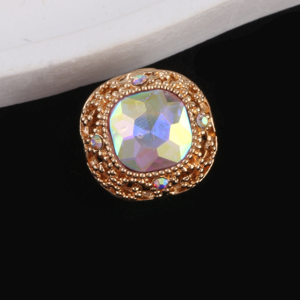 Kimhatter Silver Small Square Rhinestone Alloy Diamond Ball Bead