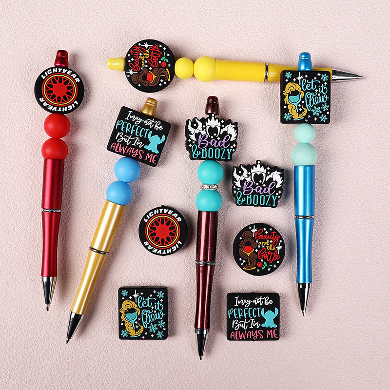 DIY collection of colorful word stickers silicone focal bead