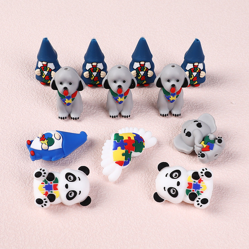 3D food-grade silicone beads -string pen accessories, cartoon animal puppy