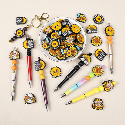 Cartoon Sunflower bee, cow silicone focal bead