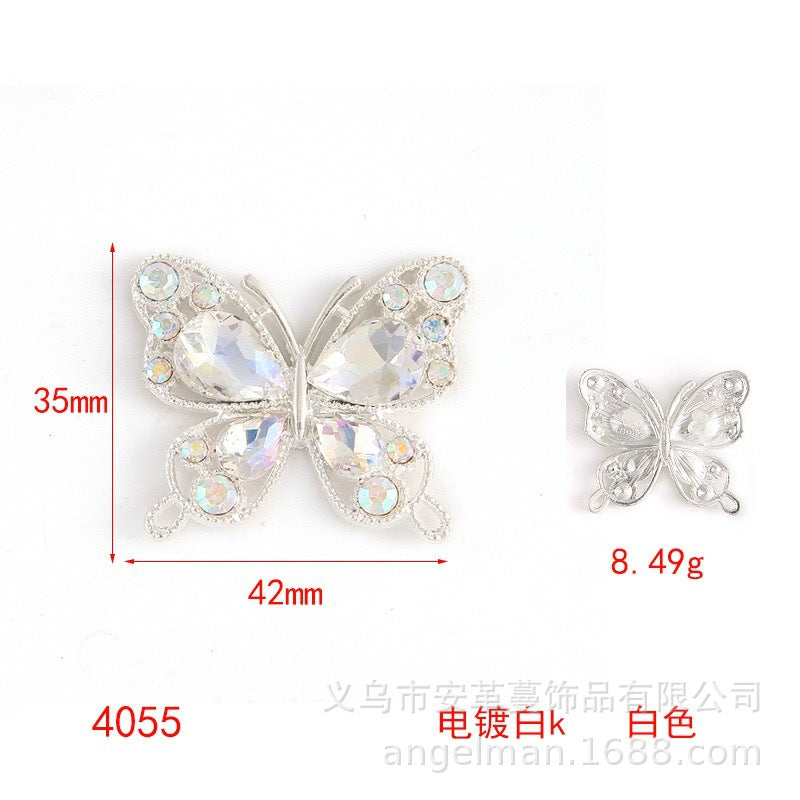 Single-Sided Alloy Rhinestone Butterfly Charm