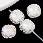 Kimhatter Silver Small Square Rhinestone Alloy Diamond Ball Bead