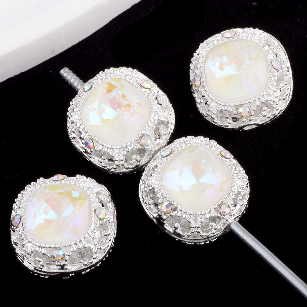 Kimhatter Silver Small Square Rhinestone Alloy Diamond Ball Bead