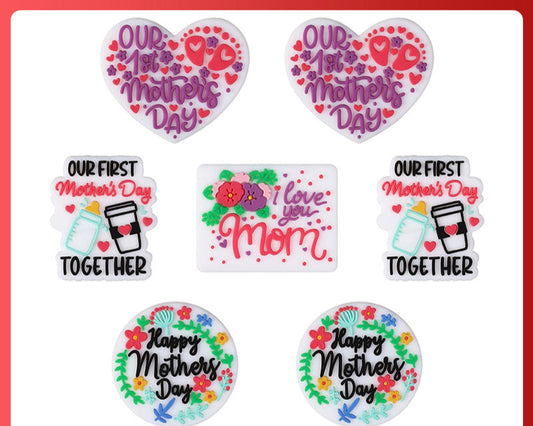 Silicone bead cartoon English letter epoxy loose beads DIY jewelry, heart silicone beads for Mother's Day