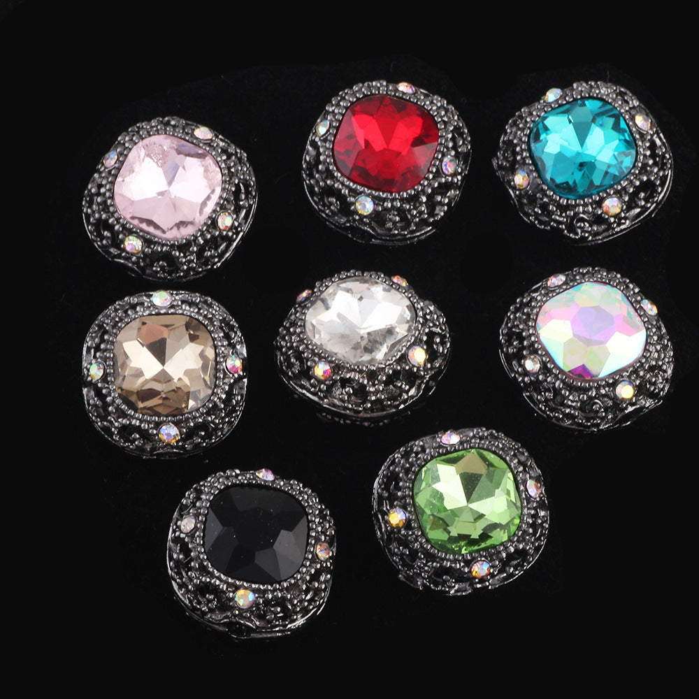 Kimhatter Silver Small Square Rhinestone Alloy Diamond Ball Bead