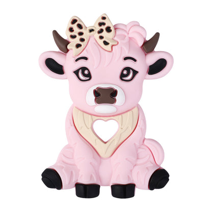 Baby cartoon highland cow, bear, unicorn, panda, dinosaur silicone focal bead