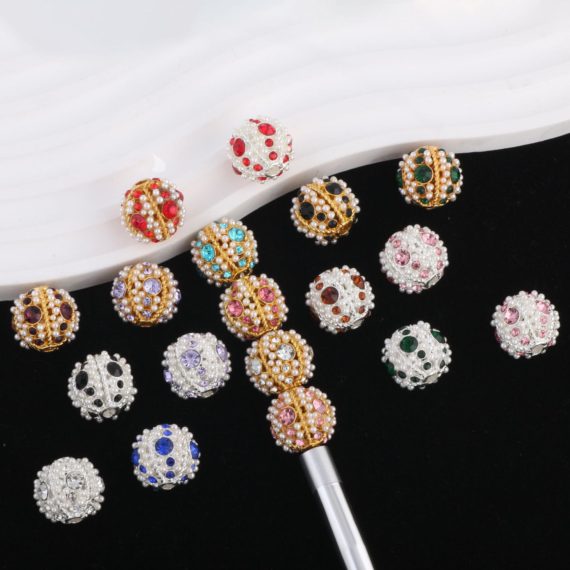 Kimhatter Nepal Heavy-Duty Alloy Pumpkin Bead with Rhinestones & Diamond Ball