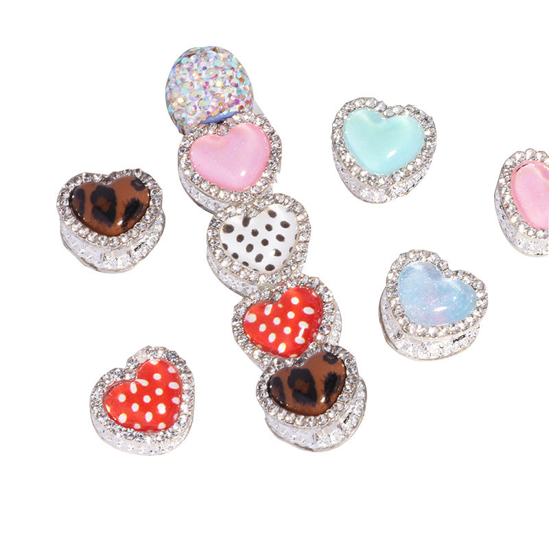 Heavy Duty Double-Layer Heart Alloy Bead with Rhinestones