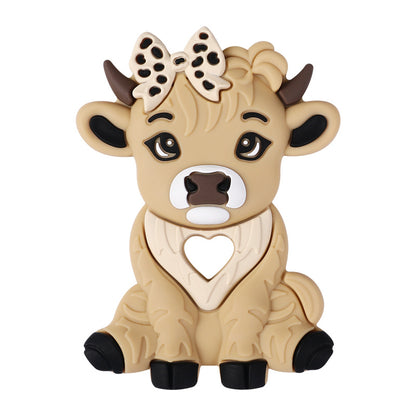 Baby cartoon highland cow, bear, unicorn, panda, dinosaur silicone focal bead