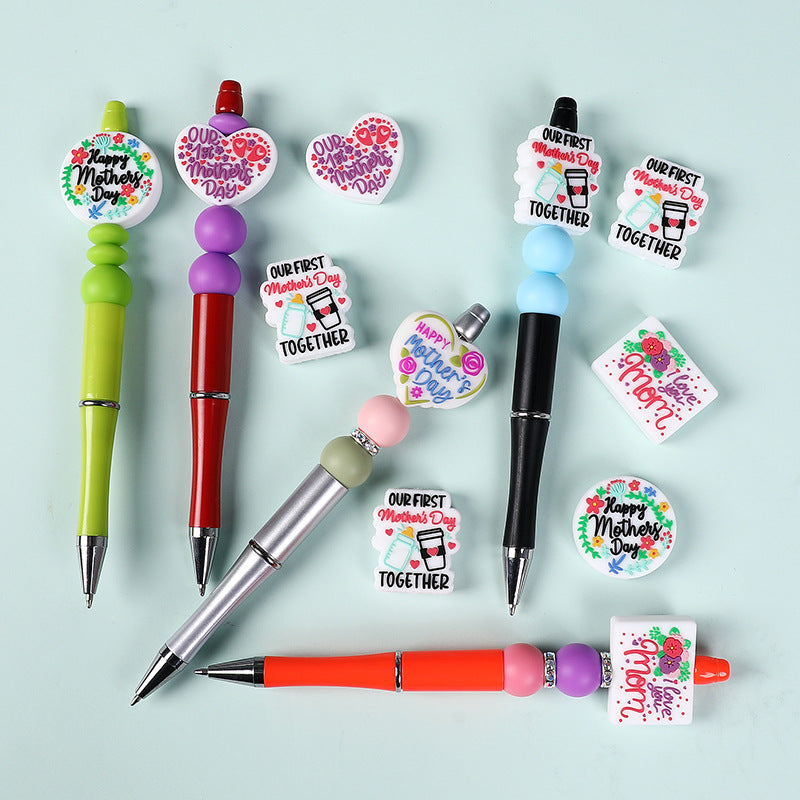 Silicone bead cartoon English letter epoxy loose beads DIY jewelry, heart silicone beads for Mother's Day