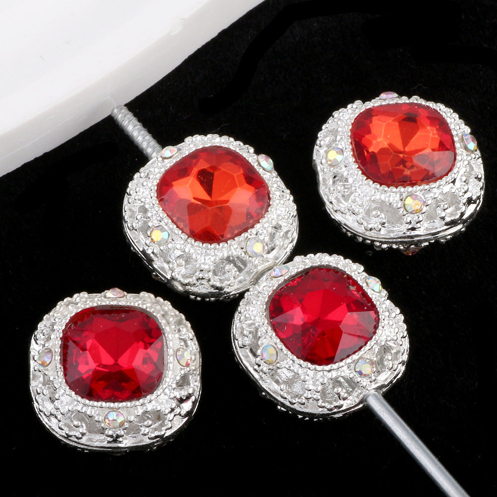Kimhatter Silver Small Square Rhinestone Alloy Diamond Ball Bead