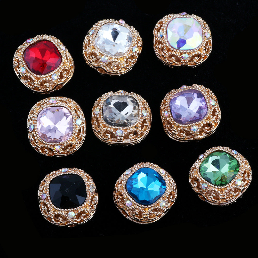 Kimhatter Silver Small Square Rhinestone Alloy Diamond Ball Bead