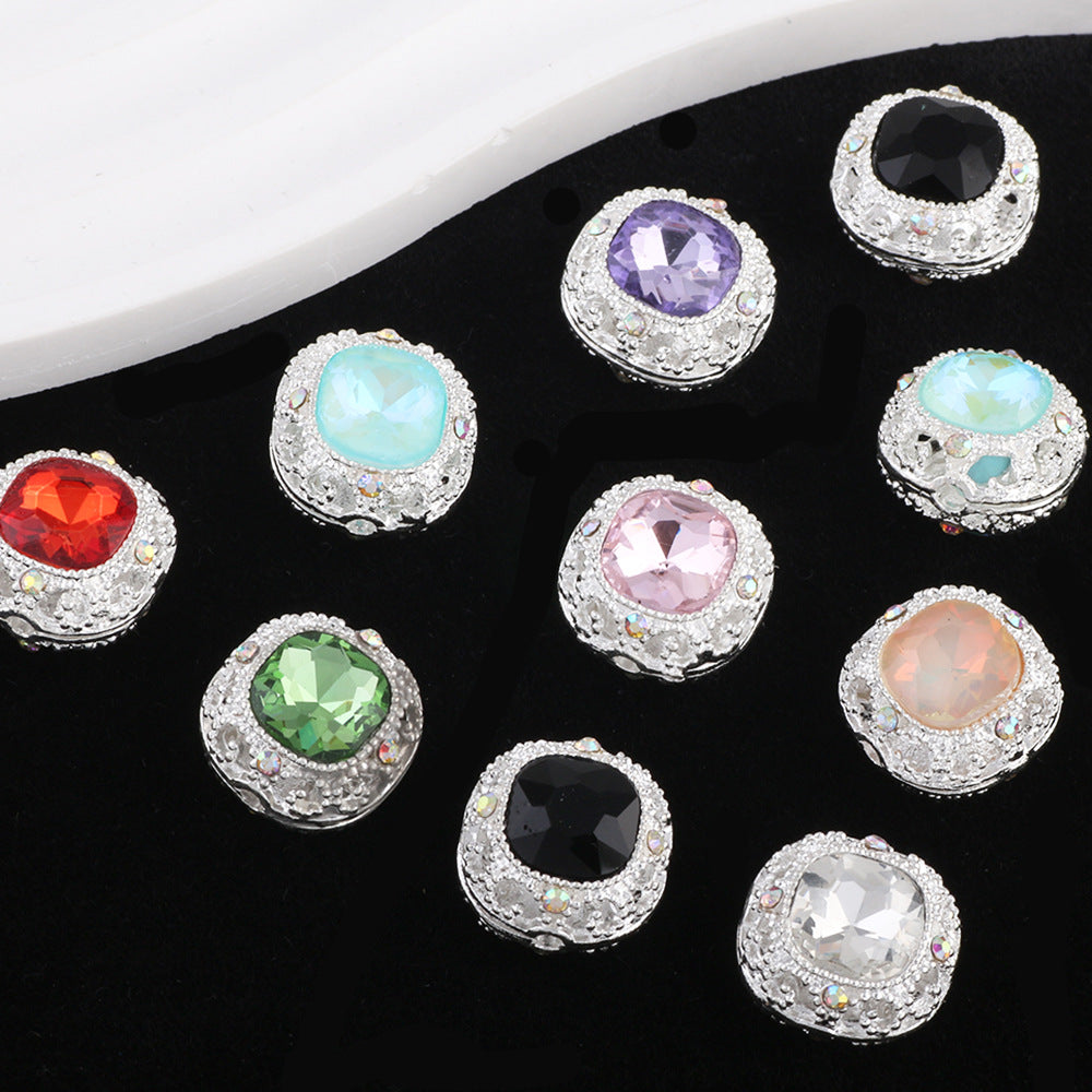 Kimhatter Silver Small Square Rhinestone Alloy Diamond Ball Bead