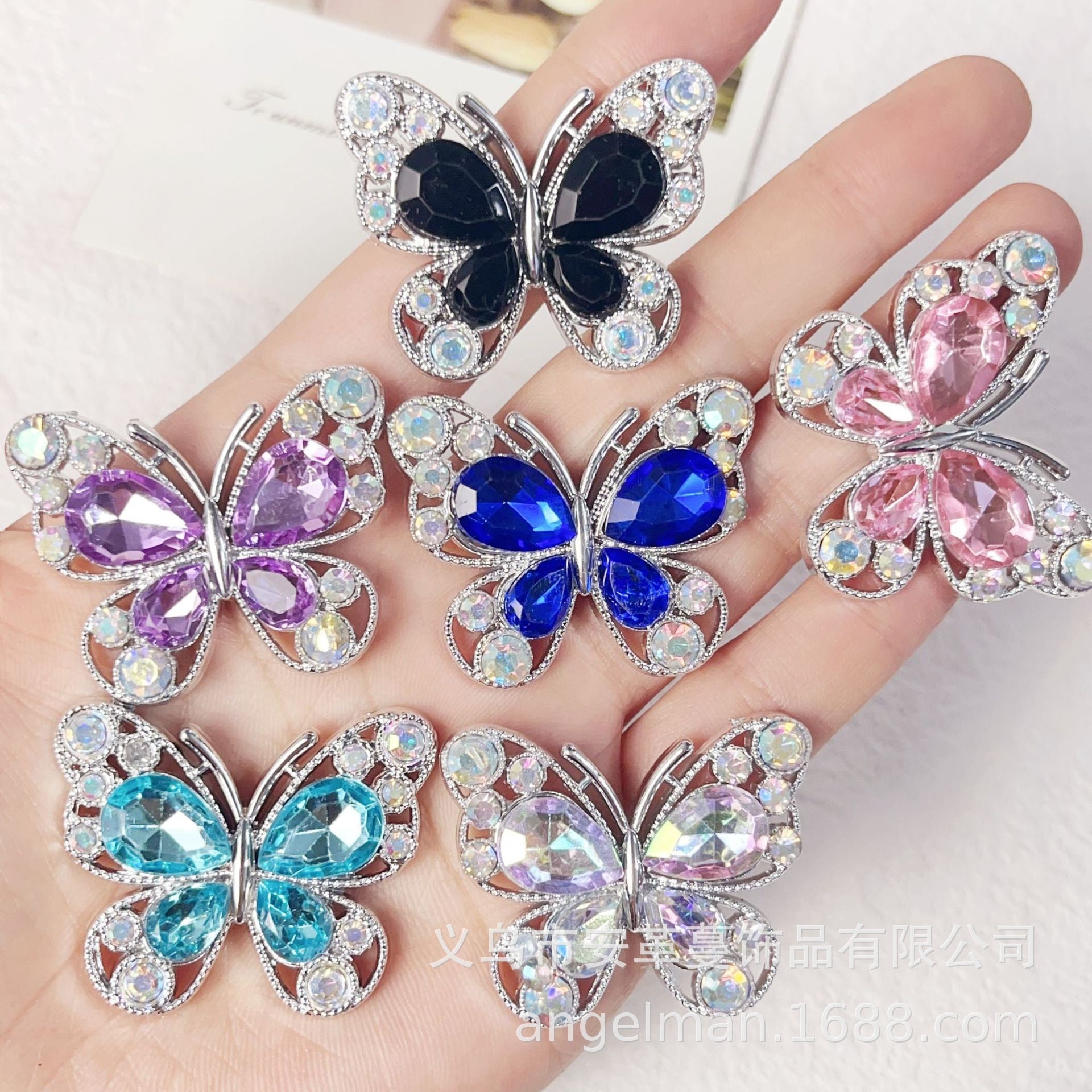 Single-Sided Alloy Rhinestone Butterfly Charm