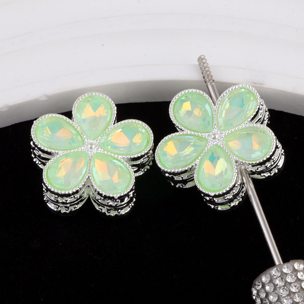 Kimhatter Mocha Alloy 5-Petal Flower Diamond Ball Beads with Straight Hole