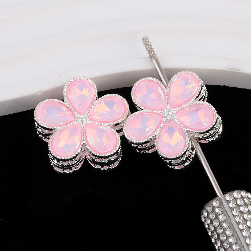 Kimhatter Mocha Alloy 5-Petal Flower Diamond Ball Beads with Straight Hole