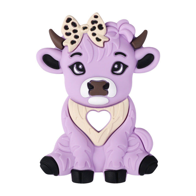 Baby cartoon highland cow, bear, unicorn, panda, dinosaur silicone focal bead