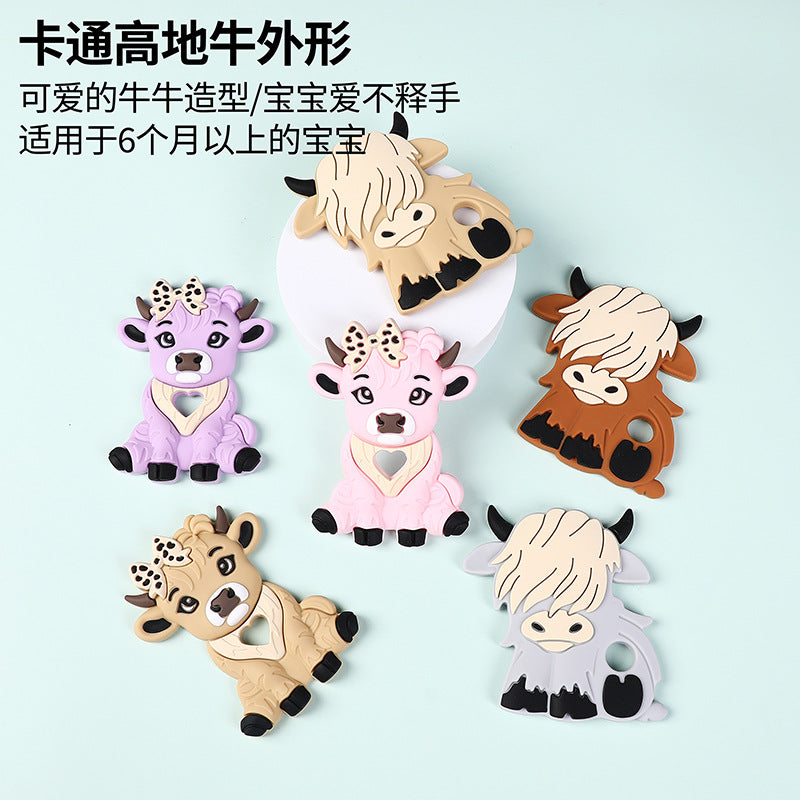 Baby cartoon highland cow, bear, unicorn, panda, dinosaur silicone focal bead