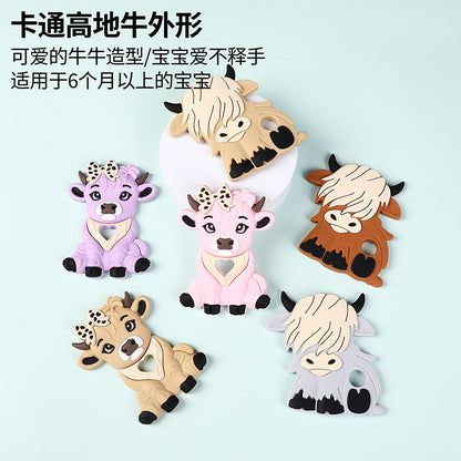Baby cartoon highland cow, bear, unicorn, panda, dinosaur silicone focal bead