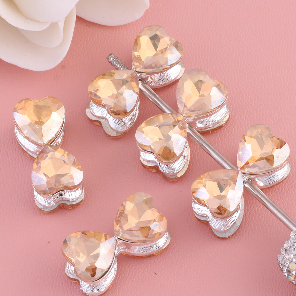 Heavy-Duty Alloy Bowtie Double-Sided Heart with Zircon Stones