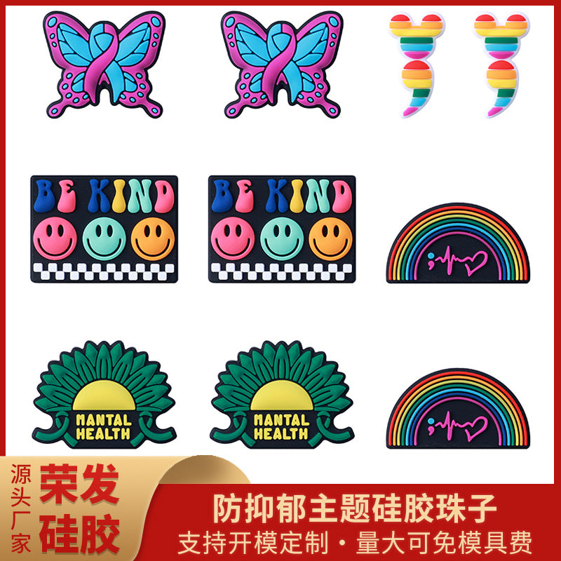3D Cartoon butterfly & rainbow silicone focal bead