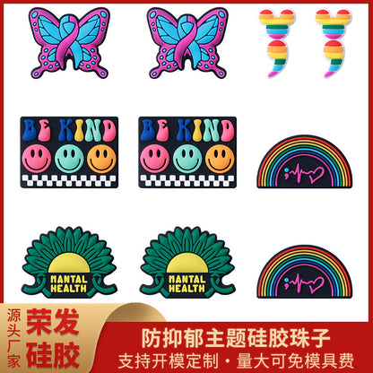 3D Cartoon butterfly & rainbow silicone focal bead