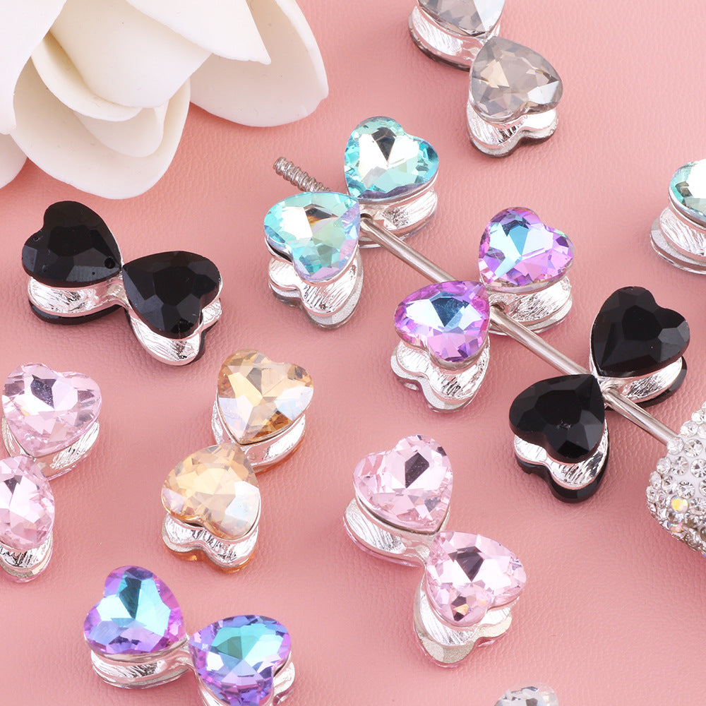Heavy-Duty Alloy Bowtie Double-Sided Heart with Zircon Stones