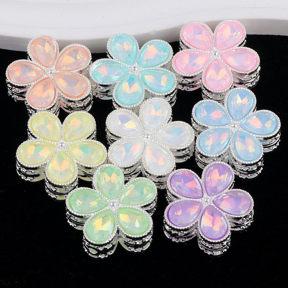 Kimhatter Mocha Alloy 5-Petal Flower Diamond Ball Beads with Straight Hole