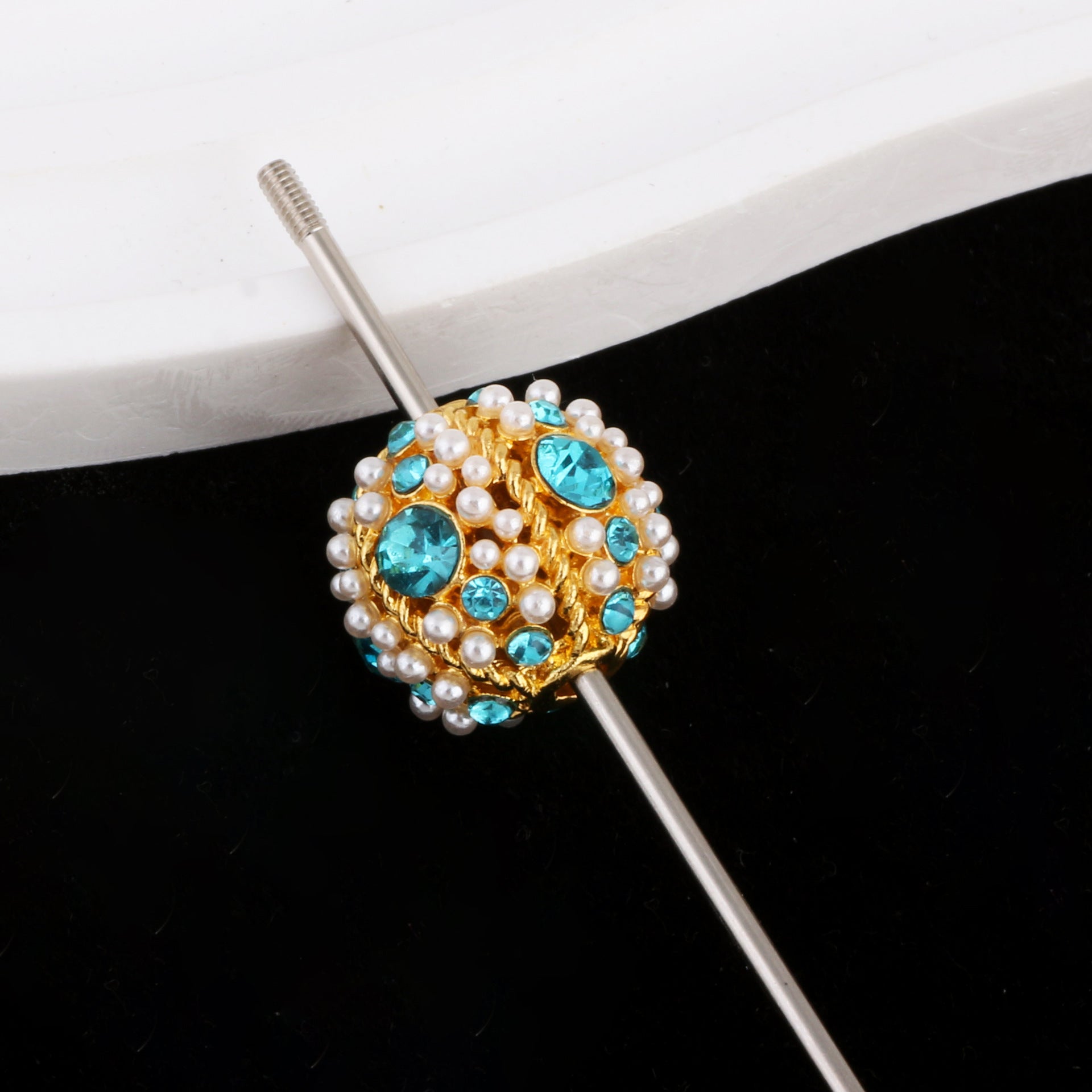 Kimhatter Nepal Heavy-Duty Alloy Pumpkin Bead with Rhinestones & Diamond Ball