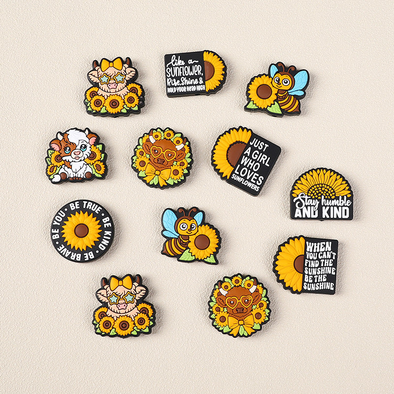 Cartoon Sunflower bee, cow silicone focal bead