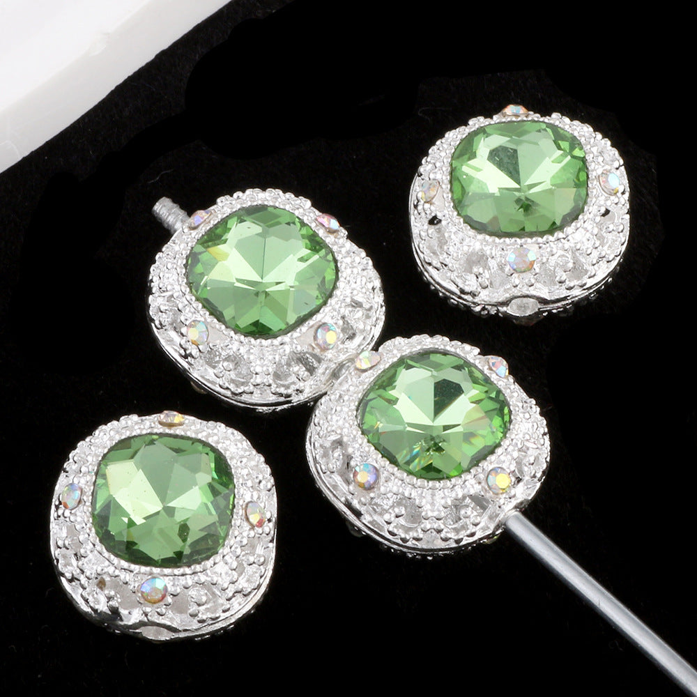 Kimhatter Silver Small Square Rhinestone Alloy Diamond Ball Bead