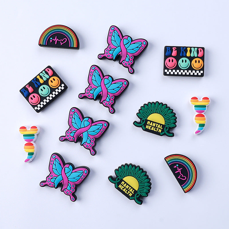 3D Cartoon butterfly & rainbow silicone focal bead
