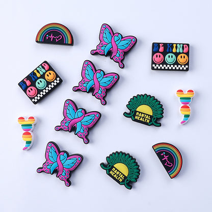 3D Cartoon butterfly & rainbow silicone focal bead