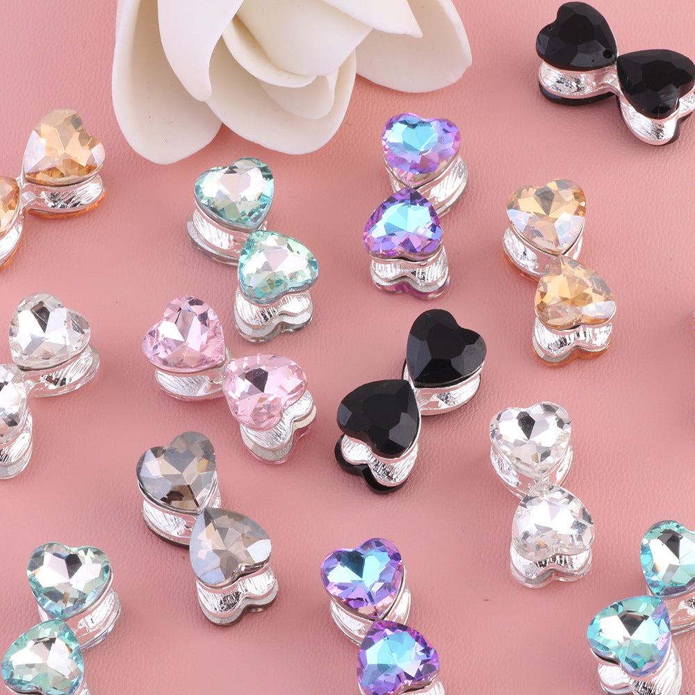 Heavy-Duty Alloy Bowtie Double-Sided Heart with Zircon Stones