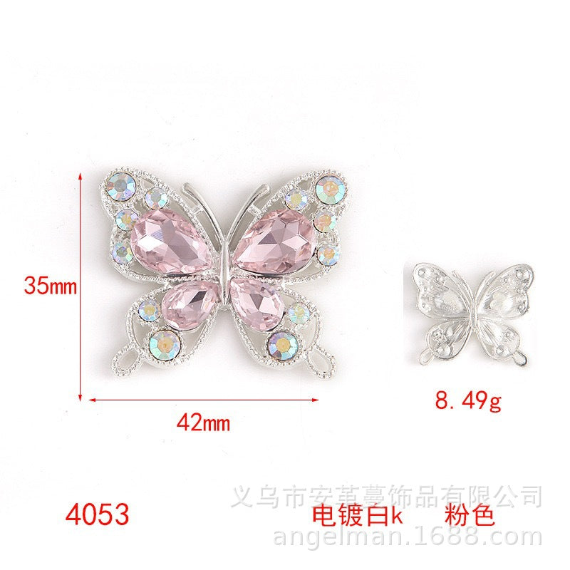 Single-Sided Alloy Rhinestone Butterfly Charm