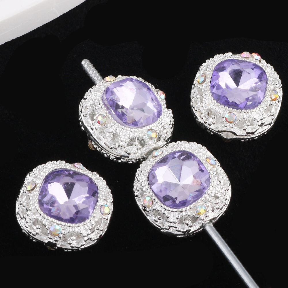 Kimhatter Silver Small Square Rhinestone Alloy Diamond Ball Bead