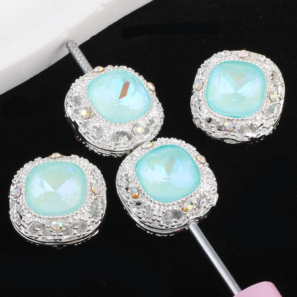 Kimhatter Silver Small Square Rhinestone Alloy Diamond Ball Bead