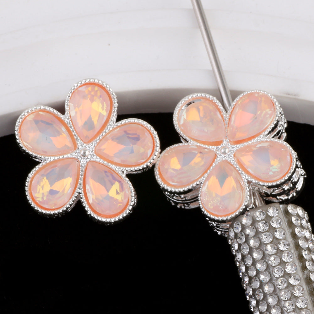 Kimhatter Mocha Alloy 5-Petal Flower Diamond Ball Beads with Straight Hole