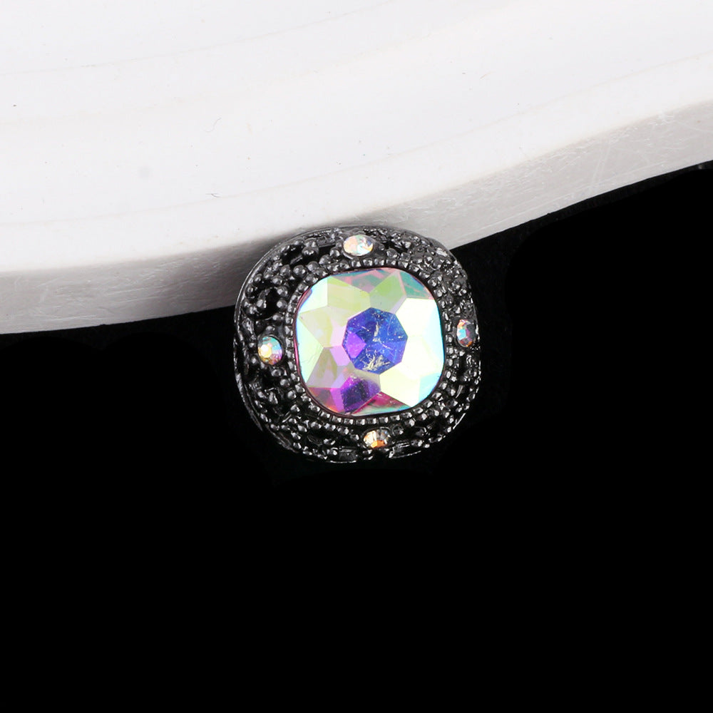Kimhatter Silver Small Square Rhinestone Alloy Diamond Ball Bead