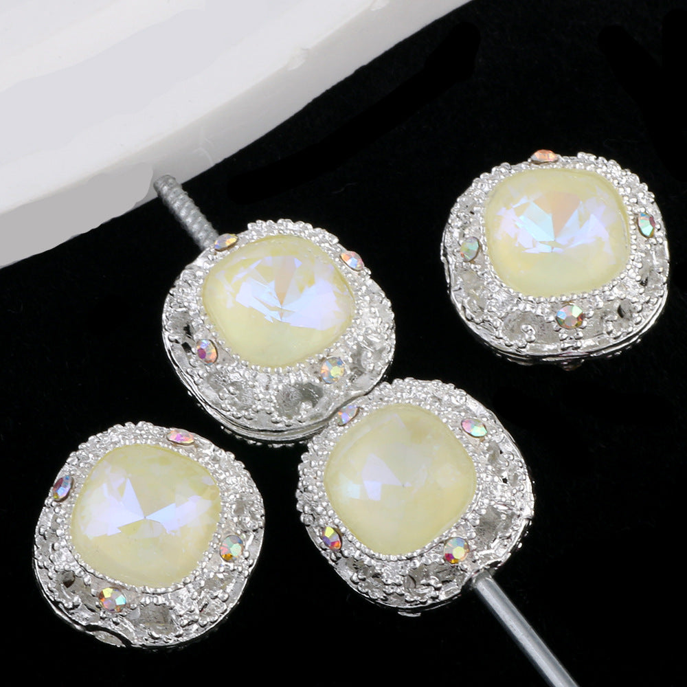 Kimhatter Silver Small Square Rhinestone Alloy Diamond Ball Bead