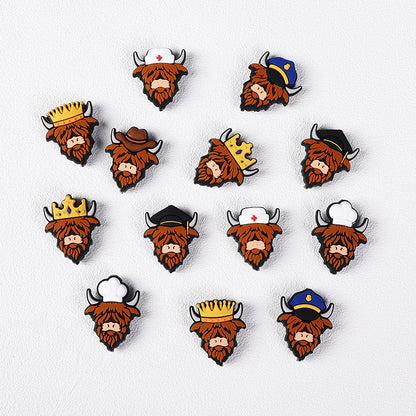 Special cartoon highland cow silicone focal beads