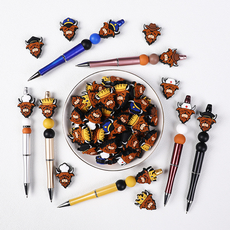 Special cartoon highland cow silicone focal beads
