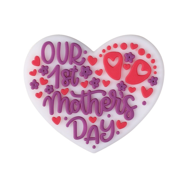 Silicone bead cartoon English letter epoxy loose beads DIY jewelry, heart silicone beads for Mother's Day