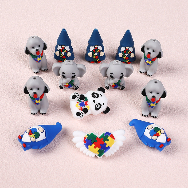 3D food-grade silicone beads -string pen accessories, cartoon animal puppy