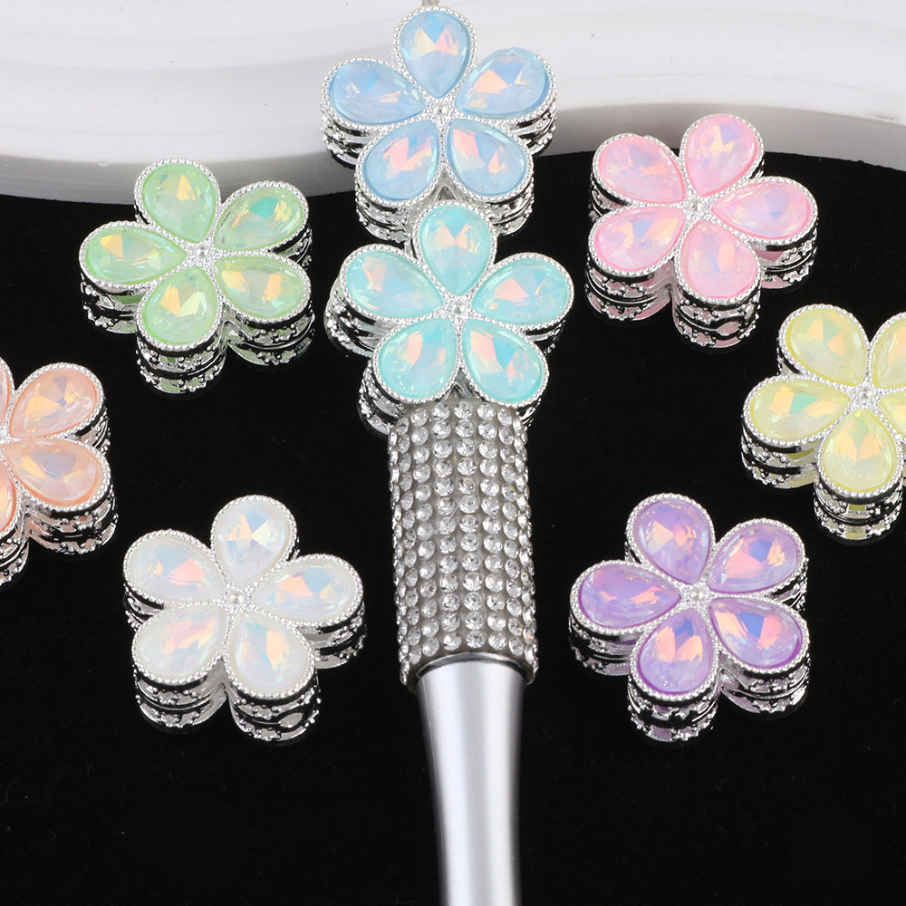 Kimhatter Mocha Alloy 5-Petal Flower Diamond Ball Beads with Straight Hole