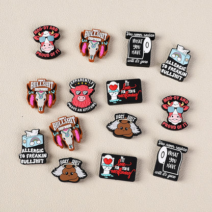 Cow themed, inscription, poop angel, silicone focal beads - different varieties and style