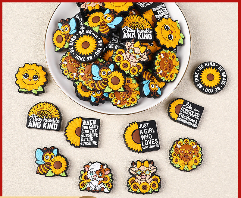Cartoon Sunflower bee, cow silicone focal bead