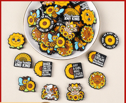 Cartoon Sunflower bee, cow silicone focal bead
