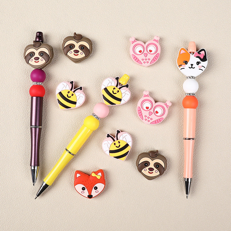 Cute cartoon animal head silicone focal bead