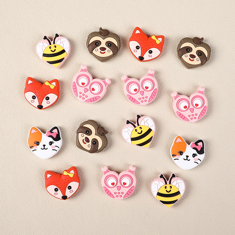 Cute cartoon animal head silicone focal bead